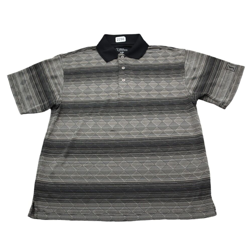 PGA Shirt Mens S Gray Striped Tour Golf Polo Lightweight Performance